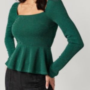 Francesca's Collections Green glitter knit blouse, Size:M